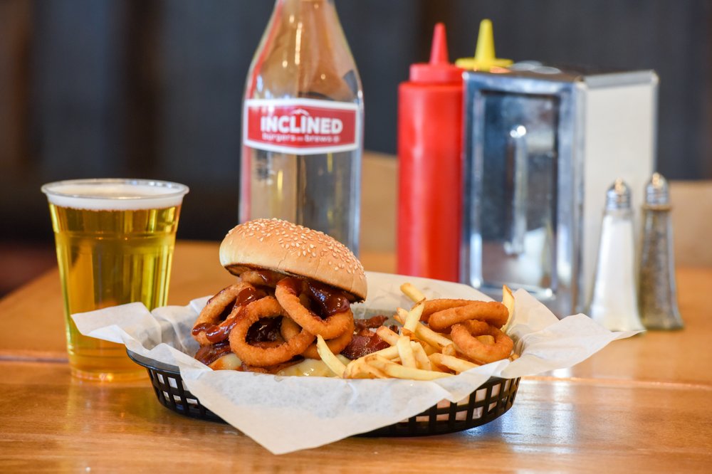 onion rings on a burger at inclined burgers lake tahoe