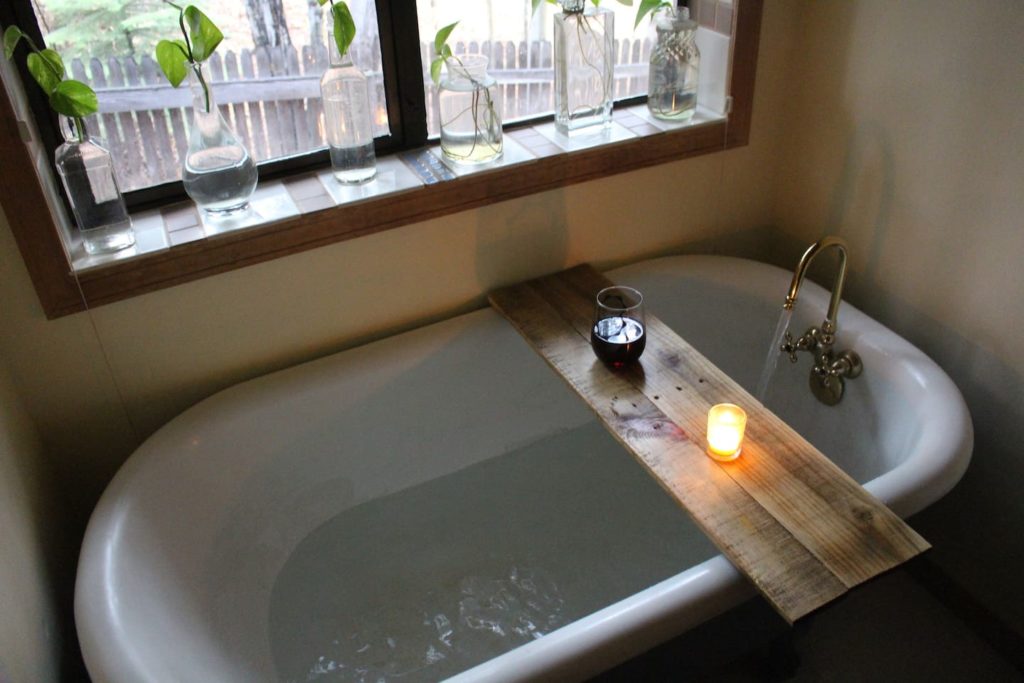 Relaxing bath at a airbnb cabin rental in Zephyr Cove Lake Tahoe