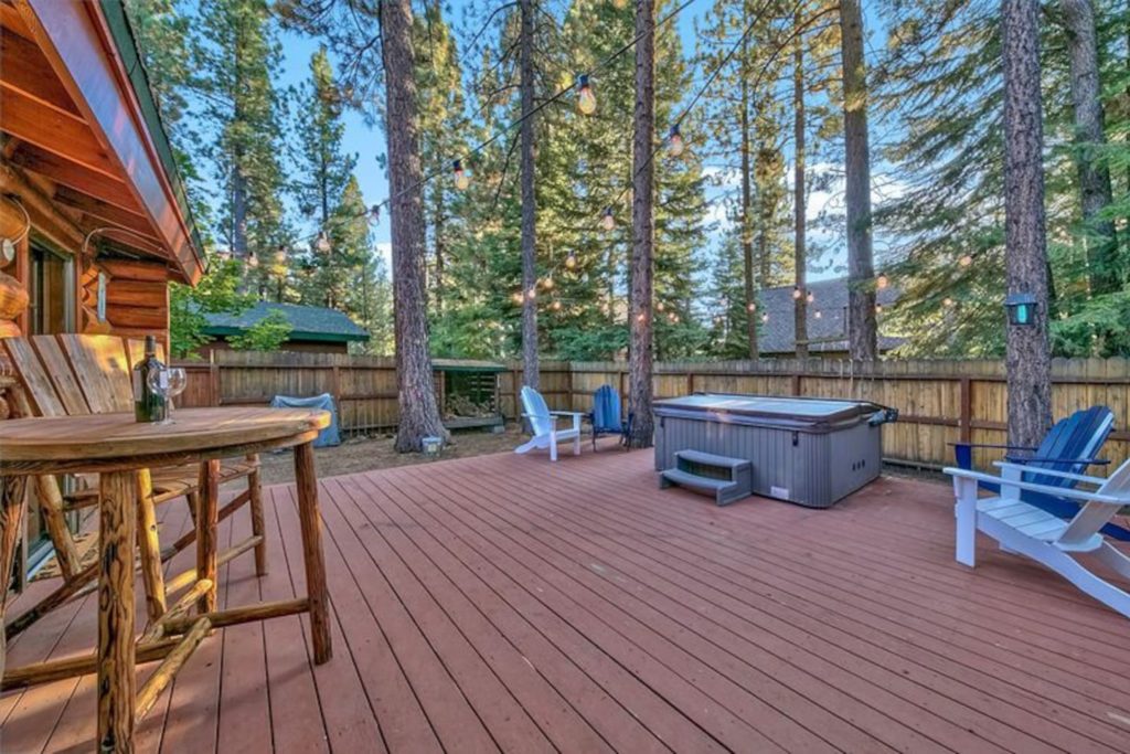 South Lake Tahoe cabin rental with a hot tub and pet-friendly yard
