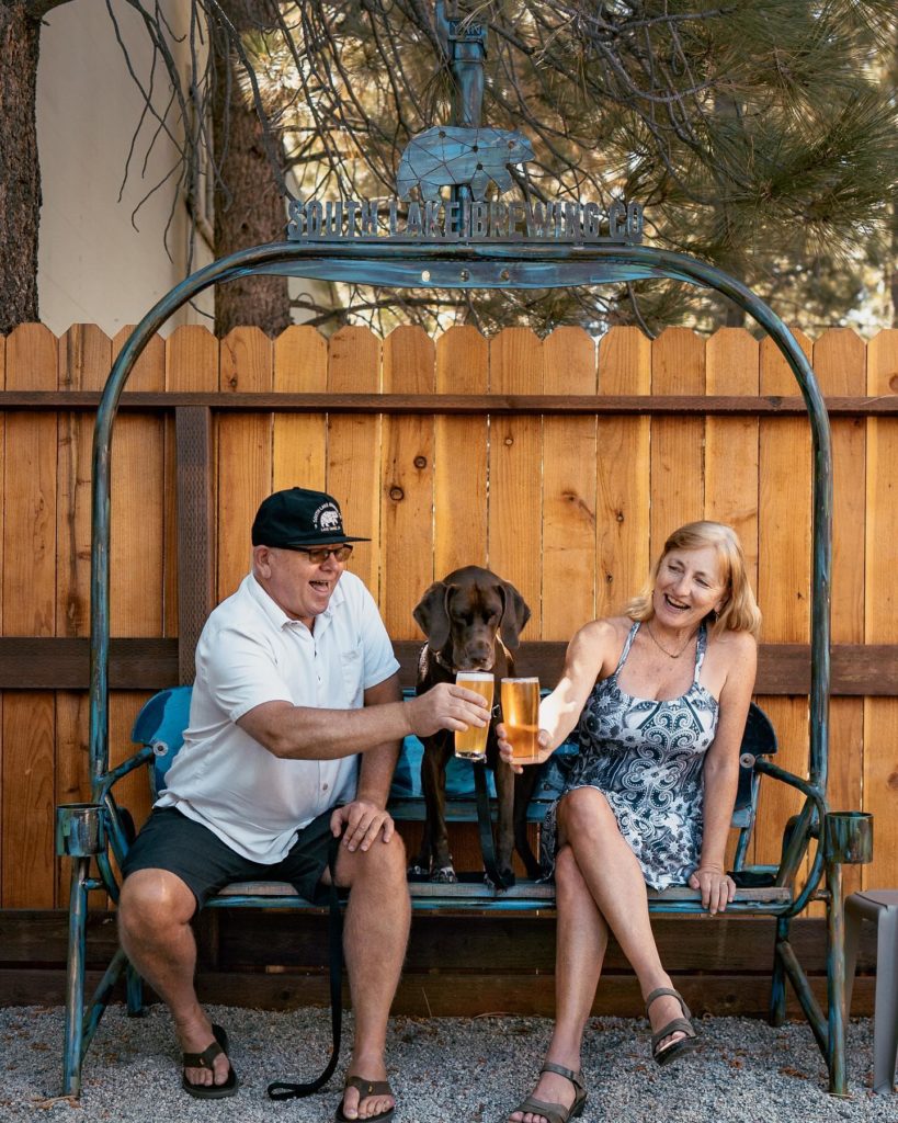 South Lake Brewing pet drinking beer in Tahoe