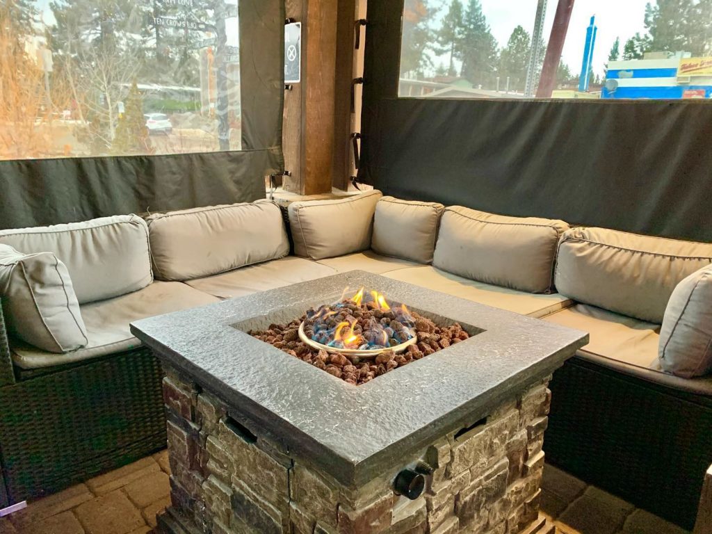 Firepit and couches for apres ski at Ten Crows Bbq in tahoe