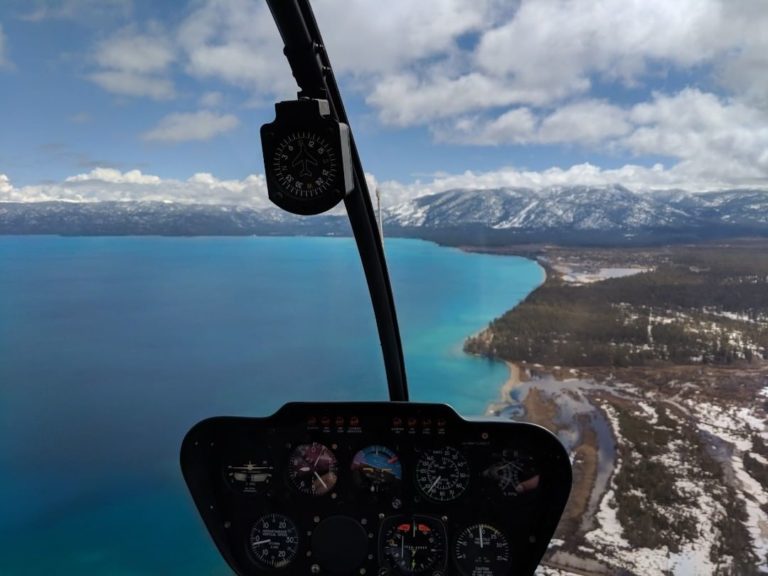 View of Lake Tahoe from a helicopter
