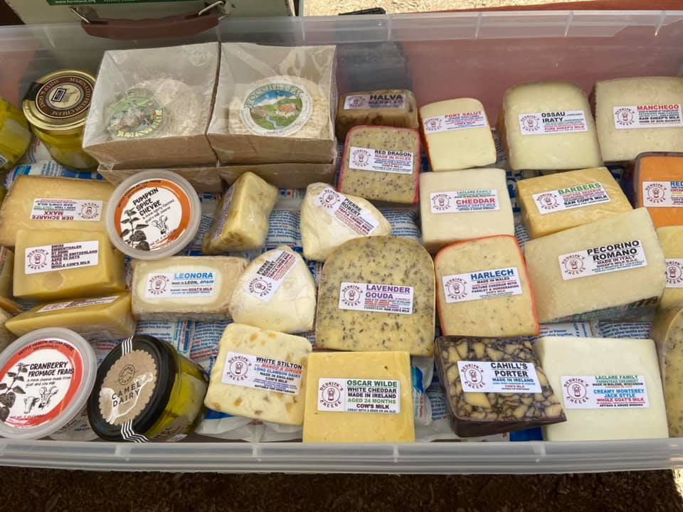 Cheese display at the farmers market